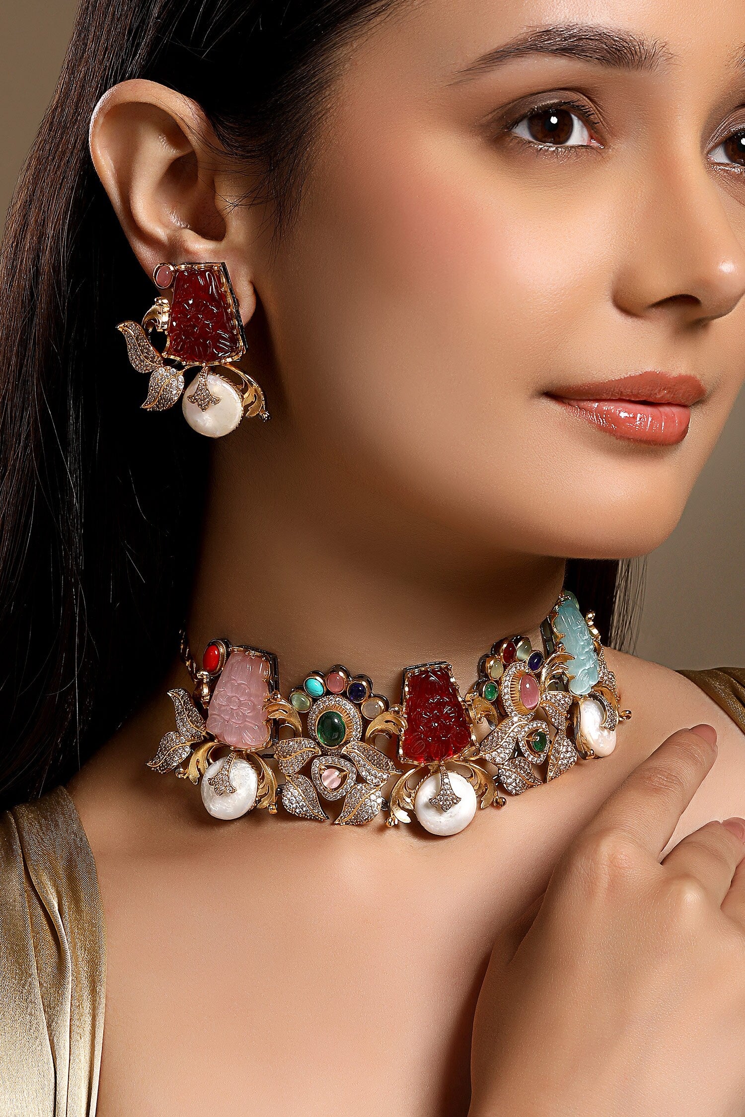 Multicoloured Designer Necklace & Earring Set 
