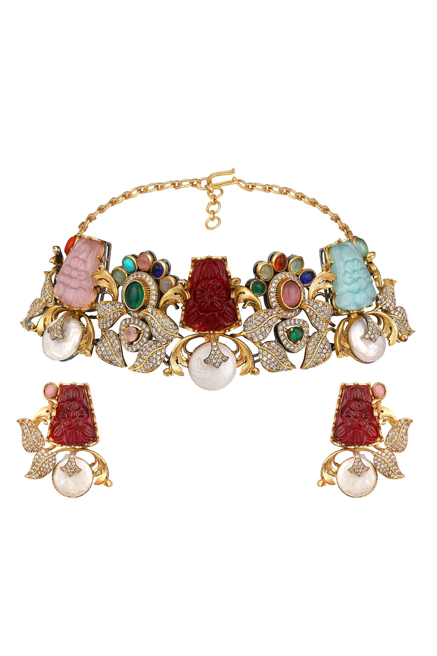 Multicoloured Designer Necklace & Earring Set 