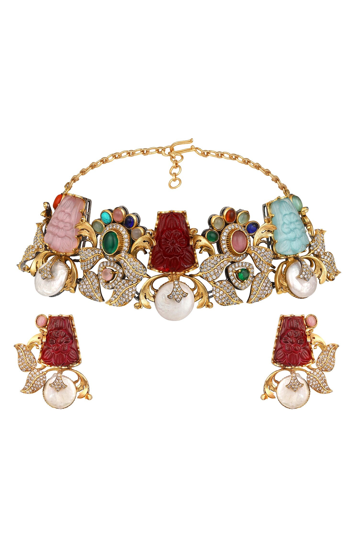 Multicoloured Designer Necklace & Earring Set 
