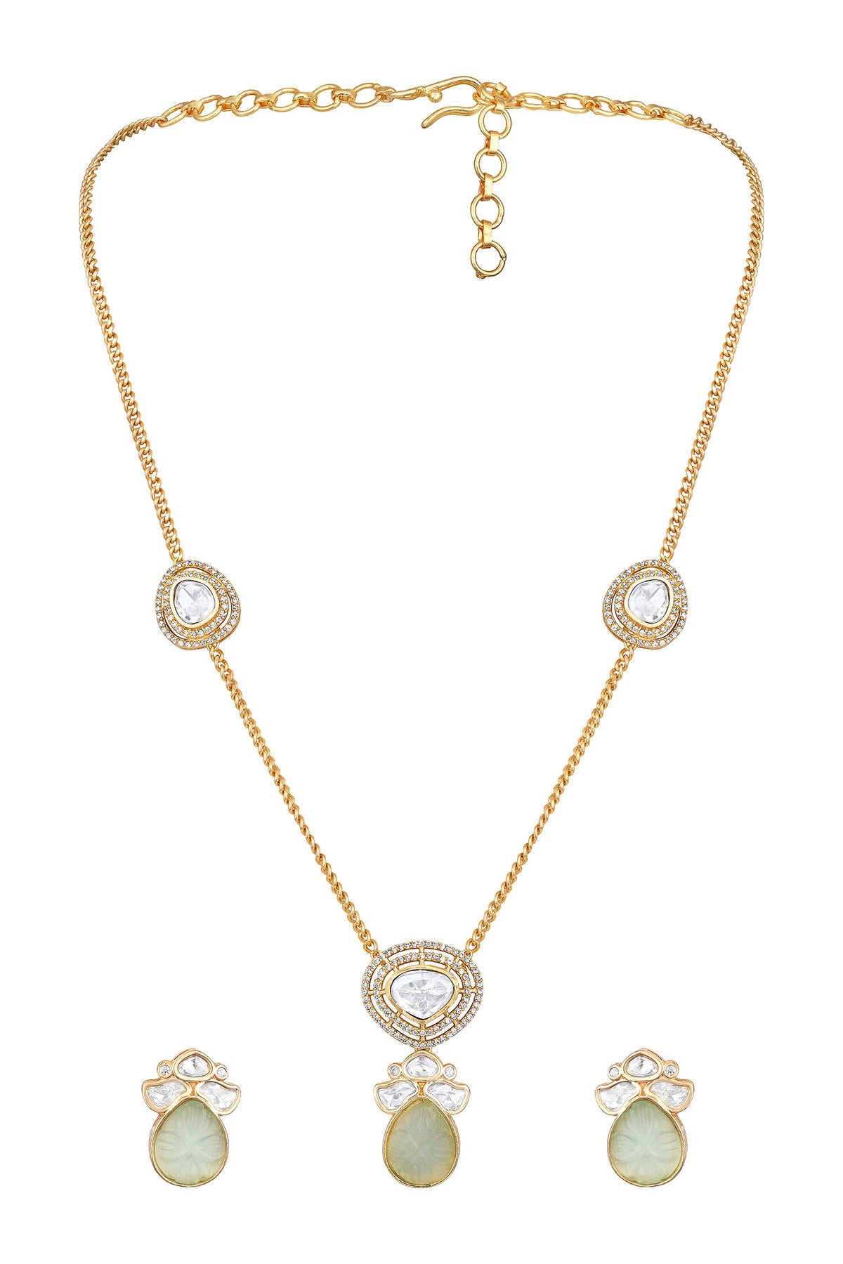 Gold Mint Designer Necklace & Earring Set 