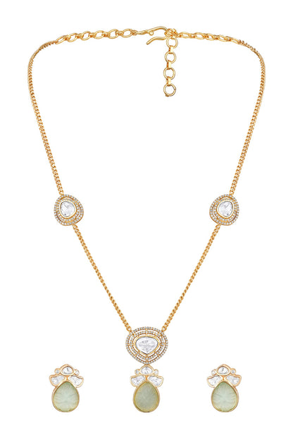Gold Mint Designer Necklace & Earring Set 
