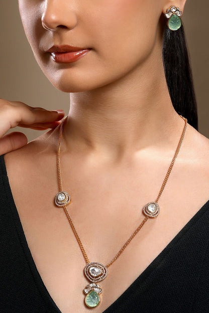 Gold Mint Designer Necklace & Earring Set 