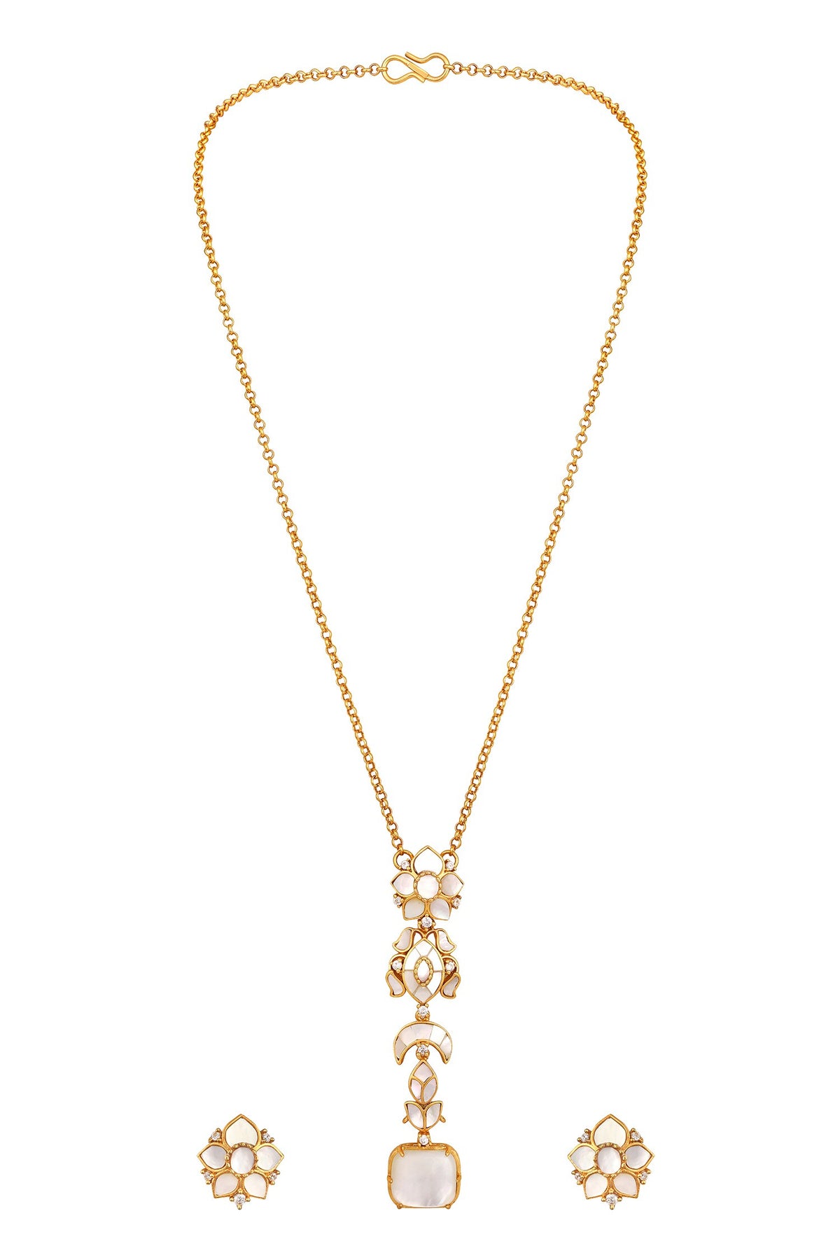 Gold & White Designer Necklace Set 