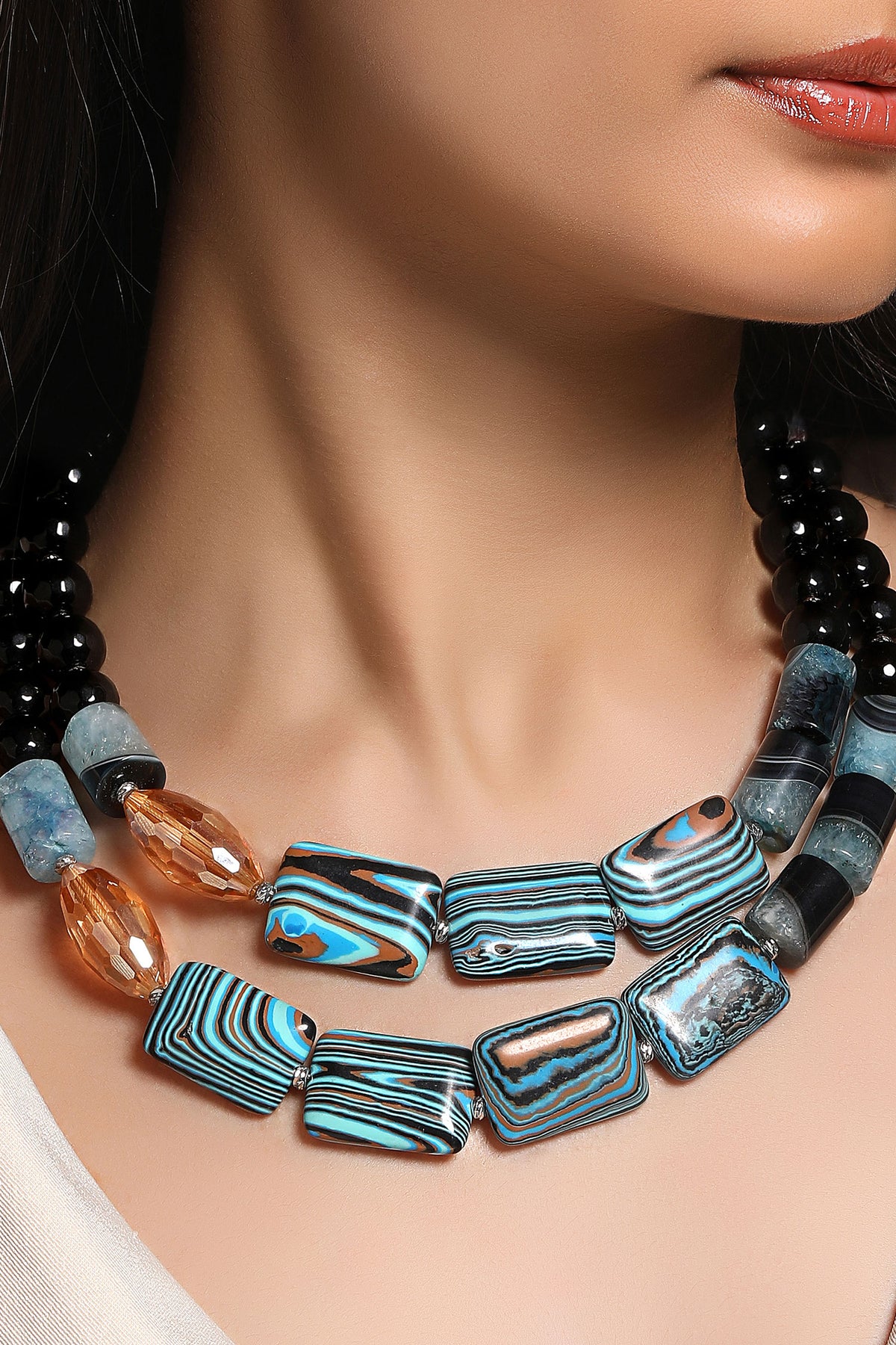 Designer Blue Agate Statement Necklace 