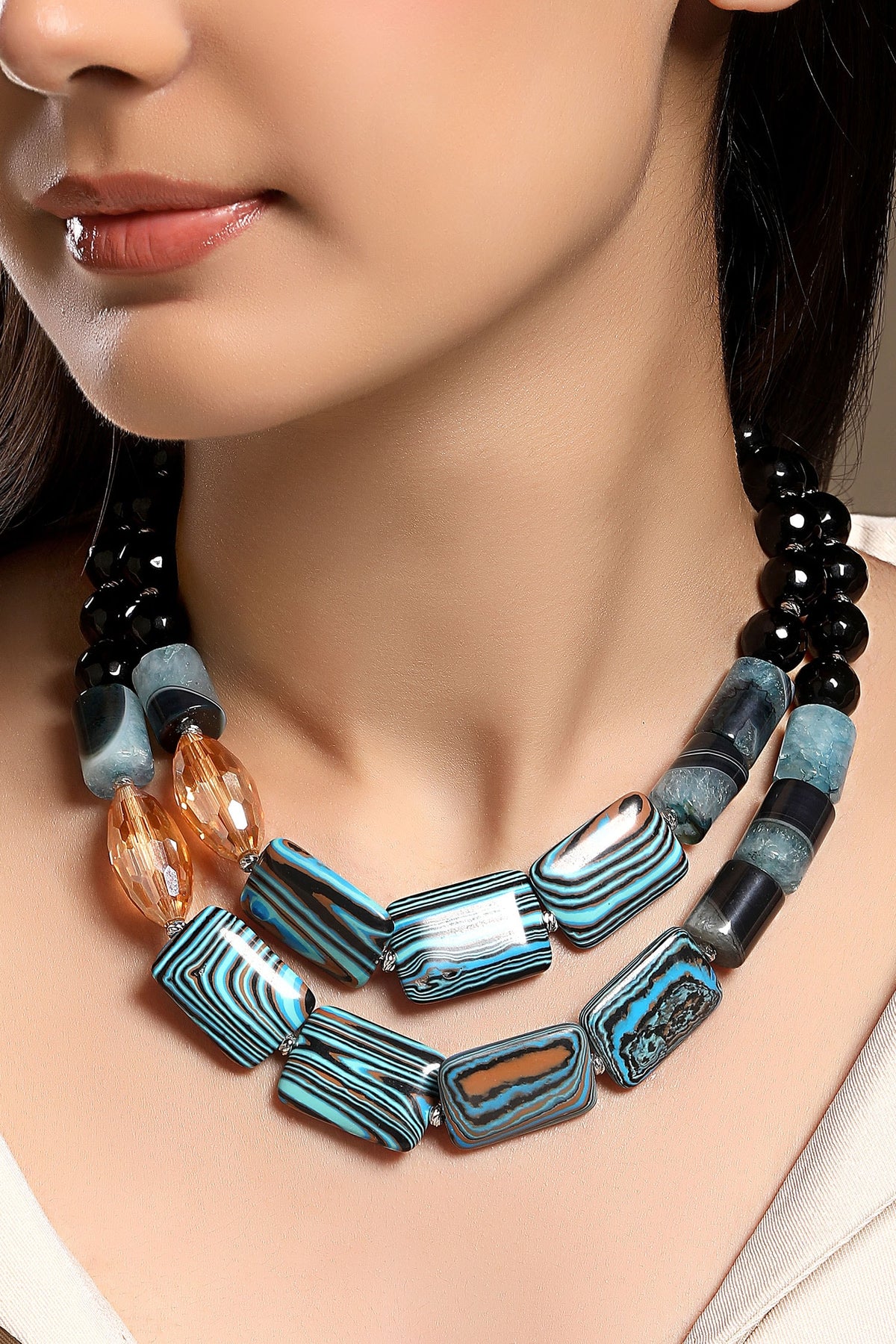 Designer Blue Agate Statement Necklace 