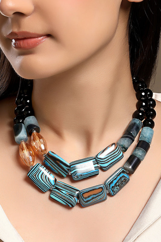 Designer Blue Agate Statement Necklace 