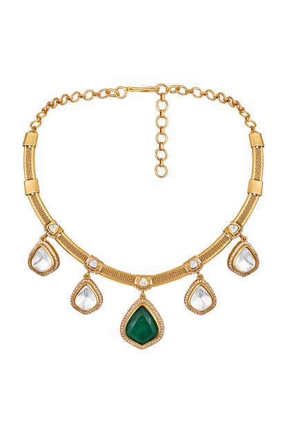 Designer Green Gold Plated Jewelry Set 