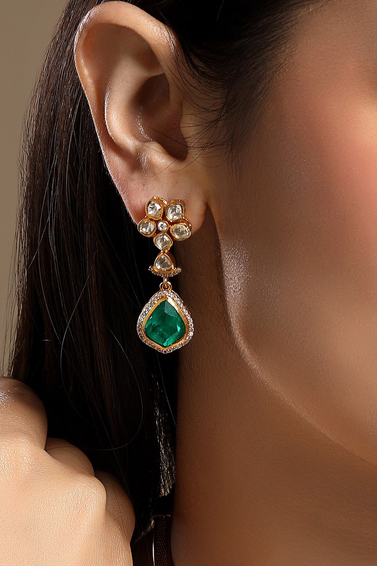Designer Green Gold Plated Jewelry Set 