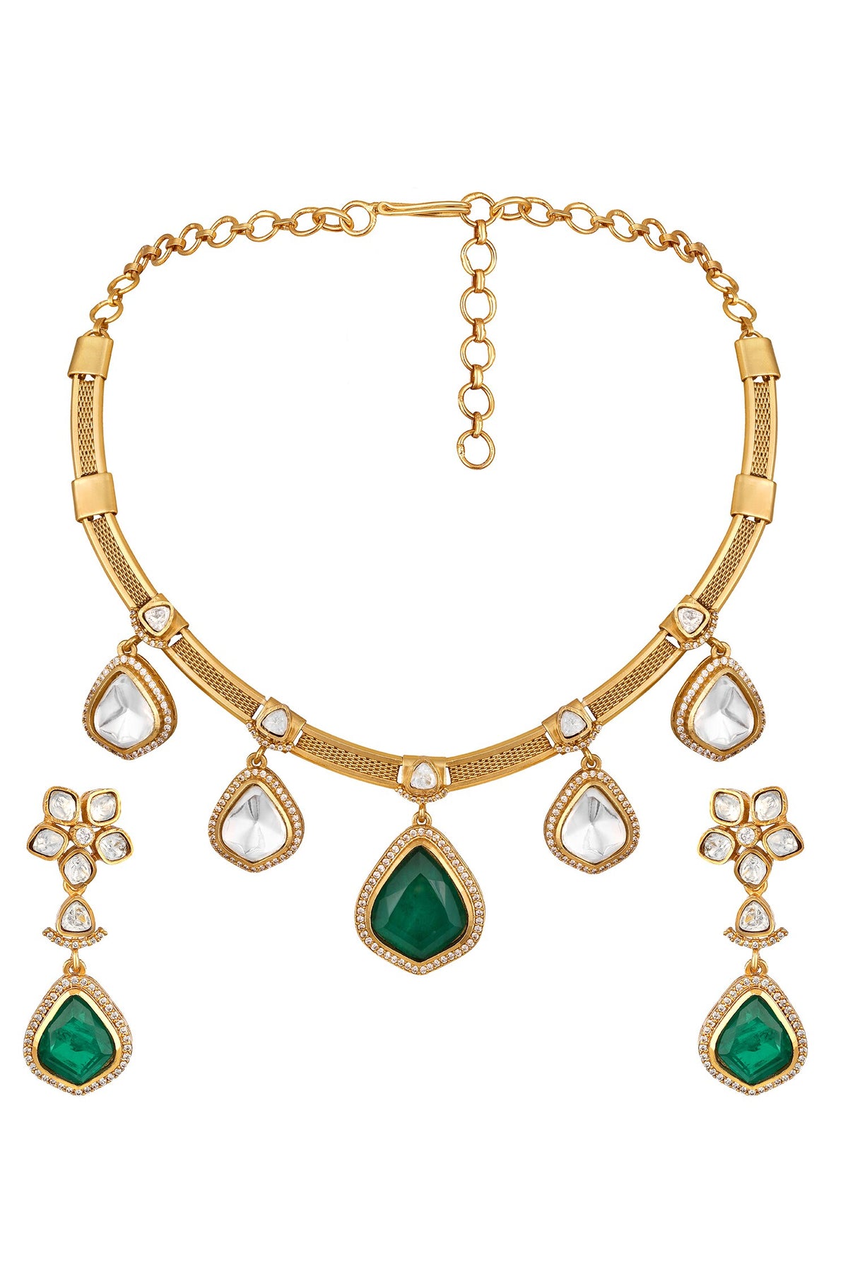 Designer Green Gold Plated Jewelry Set 