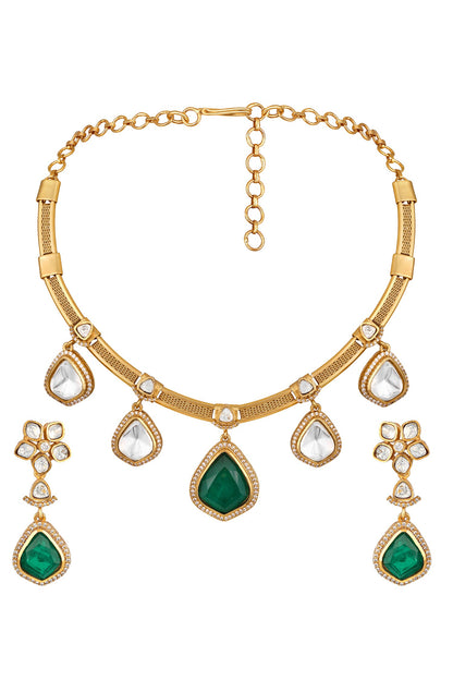 Designer Green Gold Plated Jewelry Set 