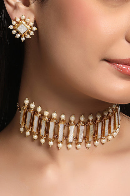 Gold & White Designer Necklace Set 