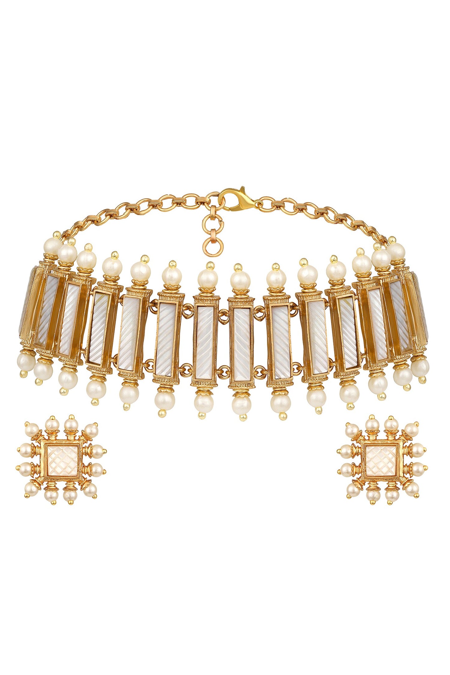 Gold & White Designer Necklace Set 