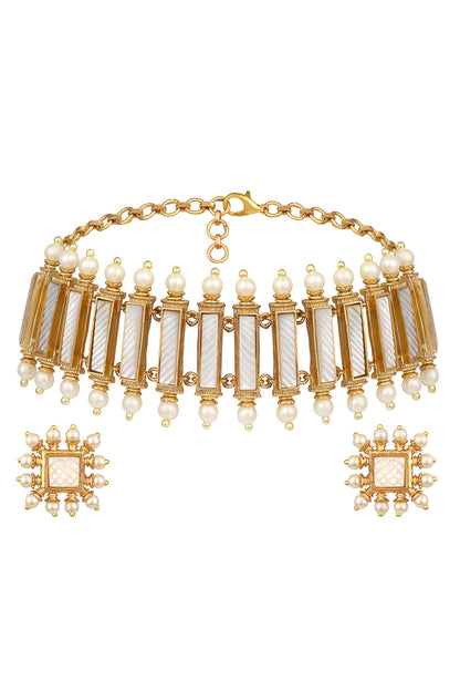 Gold & White Designer Necklace Set 