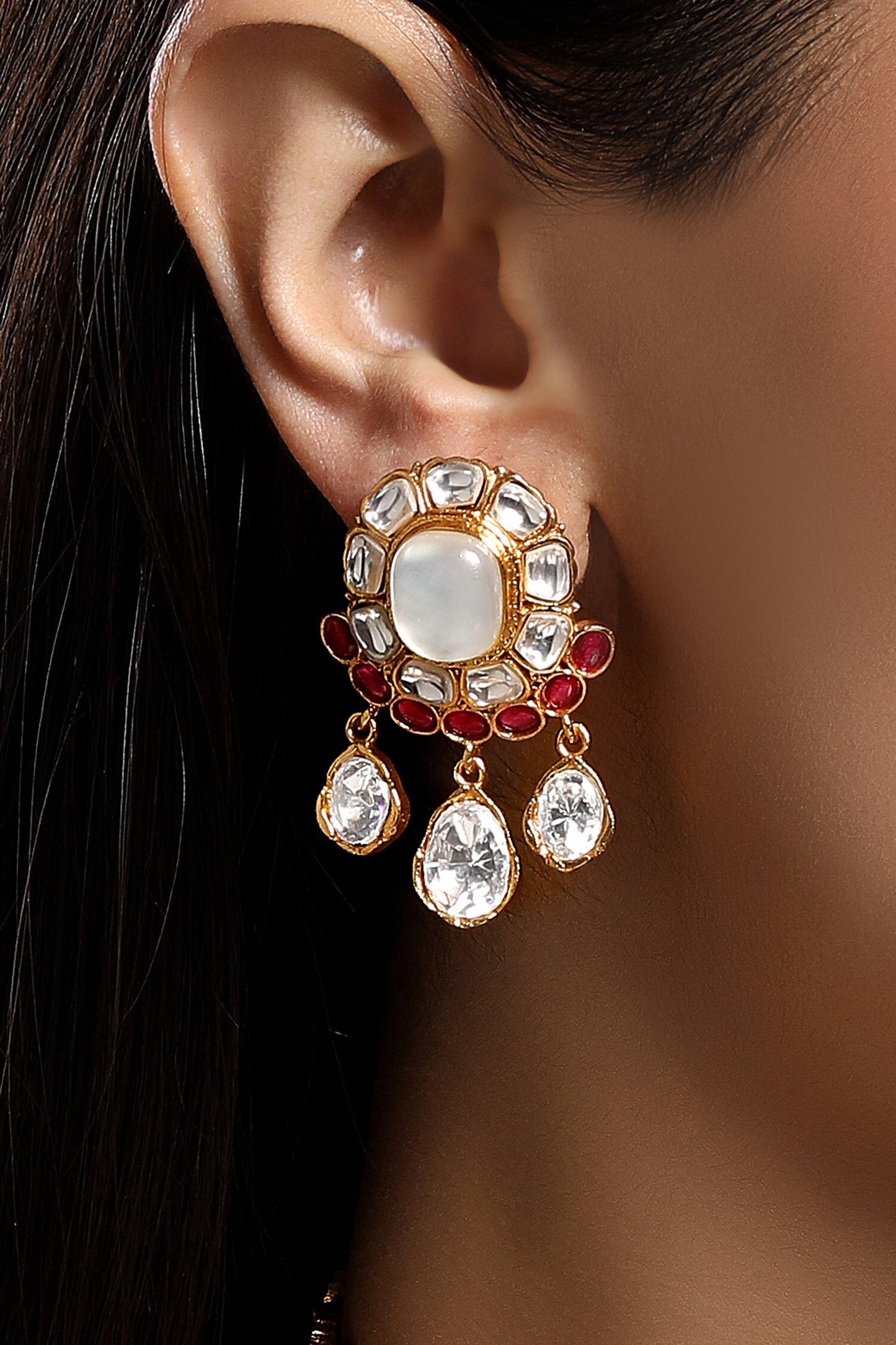 Gold Pink Designer Necklace & Earring Set 