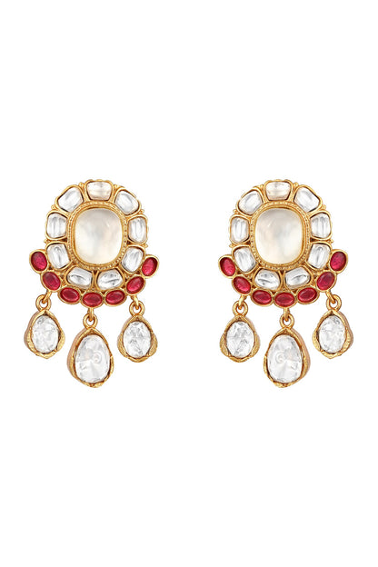 Gold Pink Designer Necklace & Earring Set 