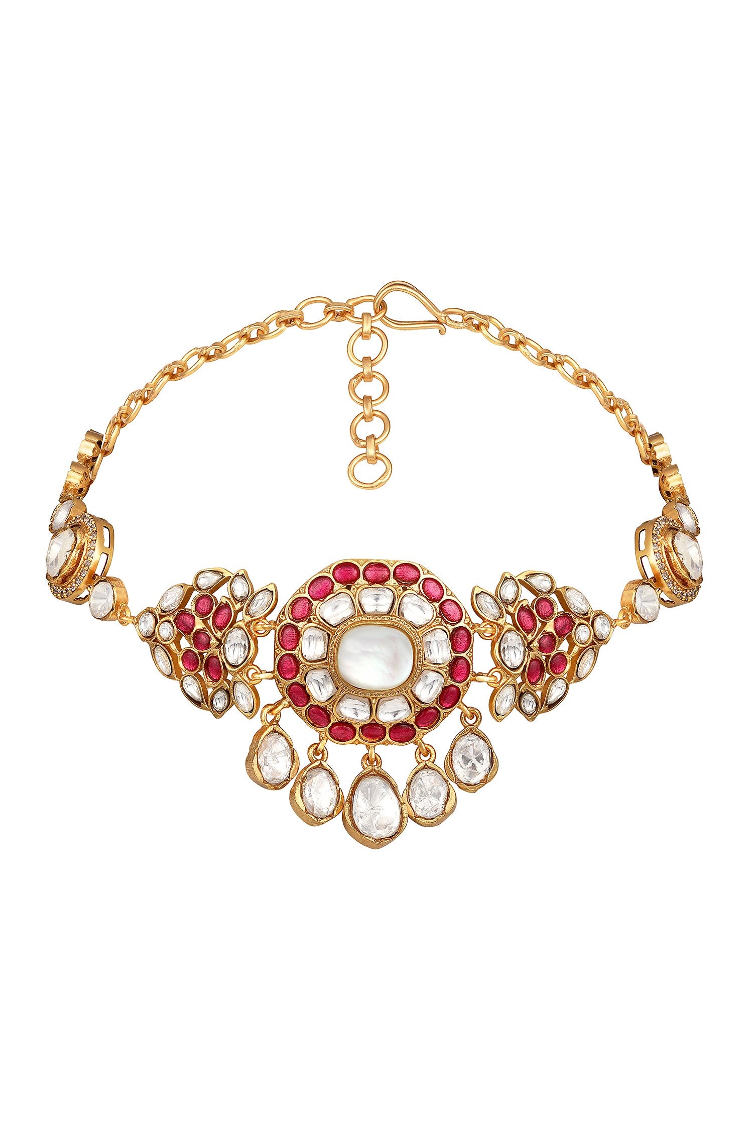 Gold Pink Designer Necklace & Earring Set 