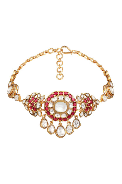 Gold Pink Designer Necklace & Earring Set 
