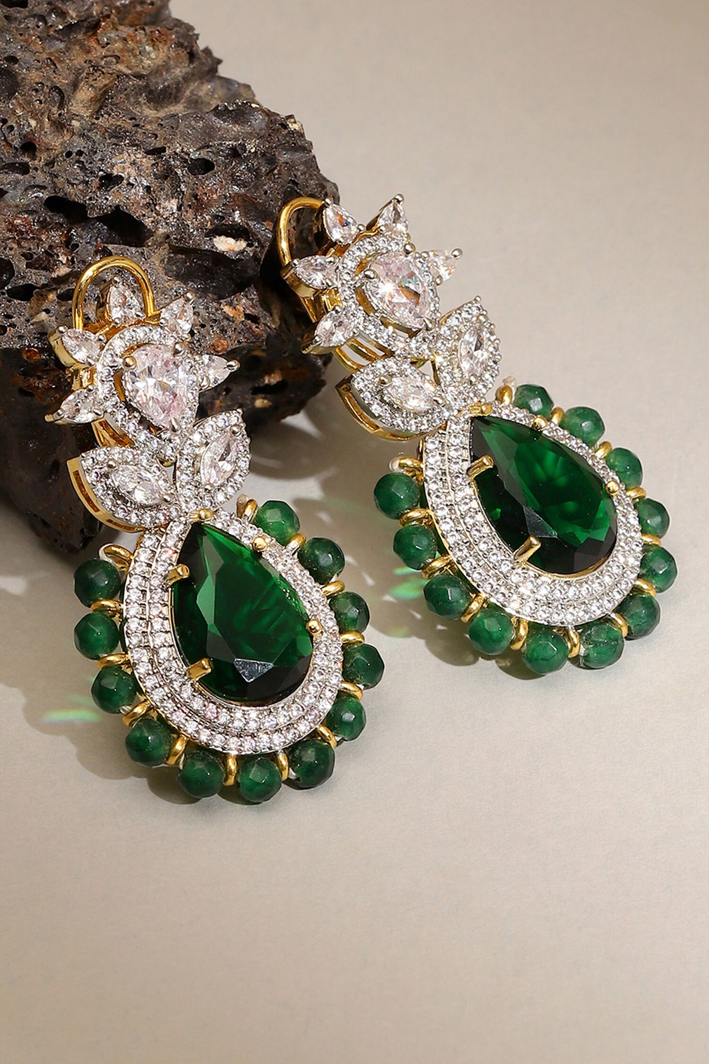 Emerald Embellished Earrings 