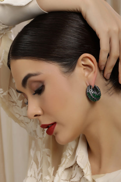 Green Half Loop Earrings 