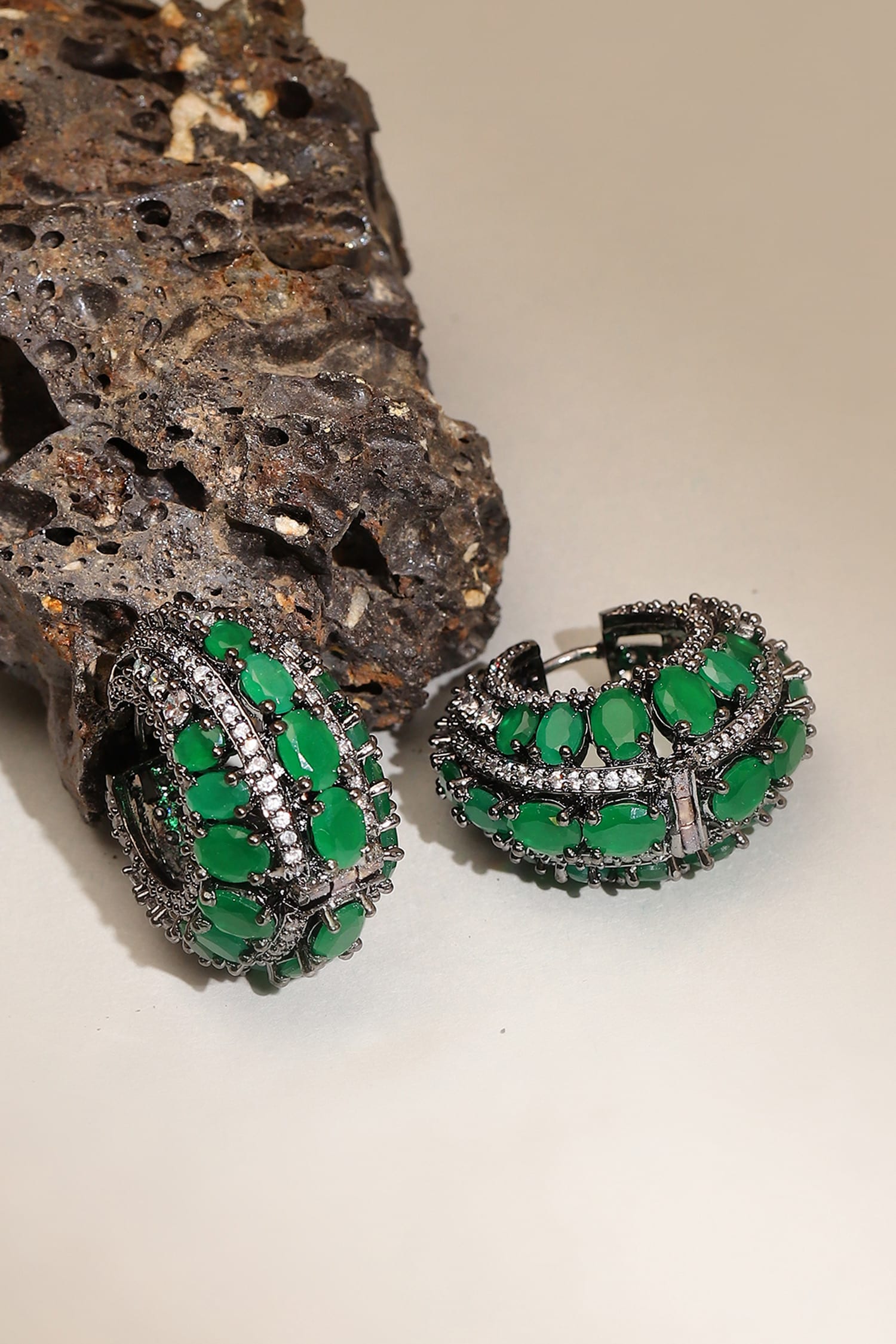 Green Half Loop Earrings 