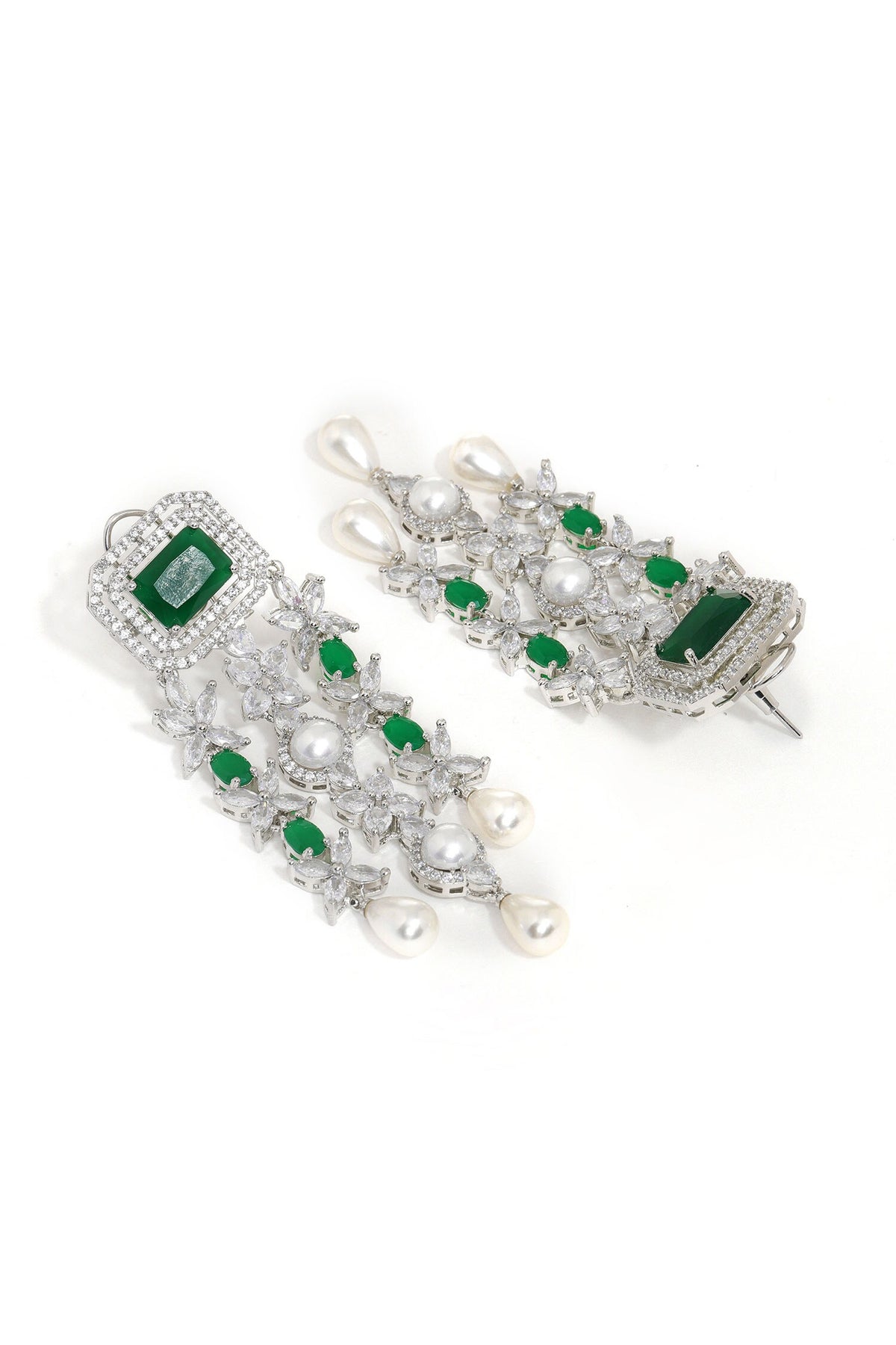 Long Crystal & Emerald Earrings 