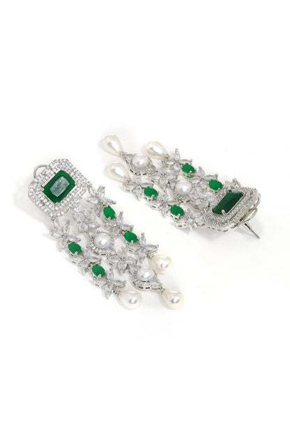 Long Crystal & Emerald Earrings 