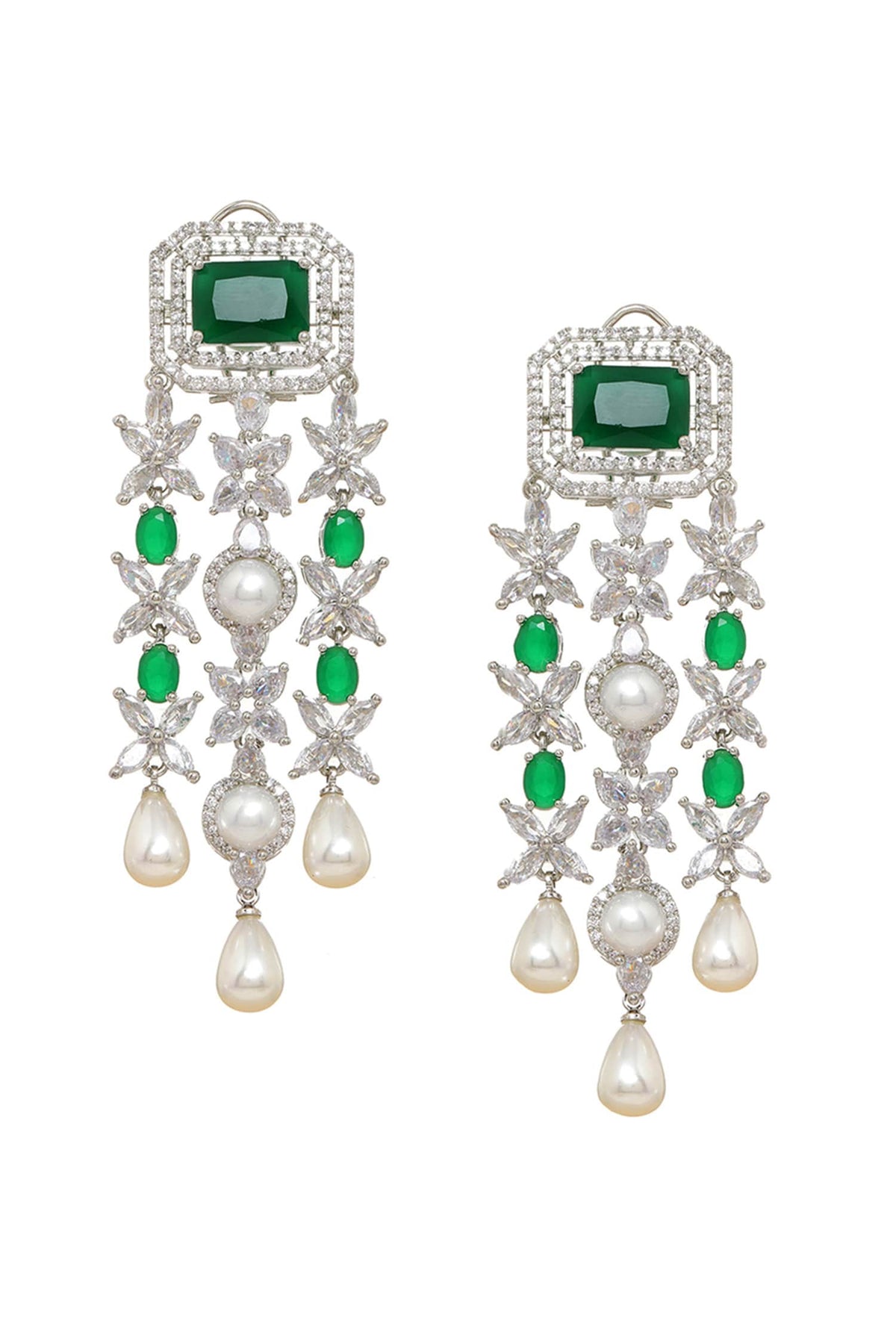 Long Crystal & Emerald Earrings 