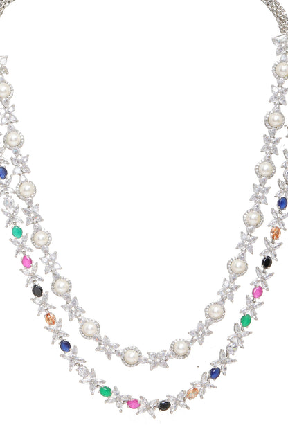 Multi Stone Double Layered Long Necklace 