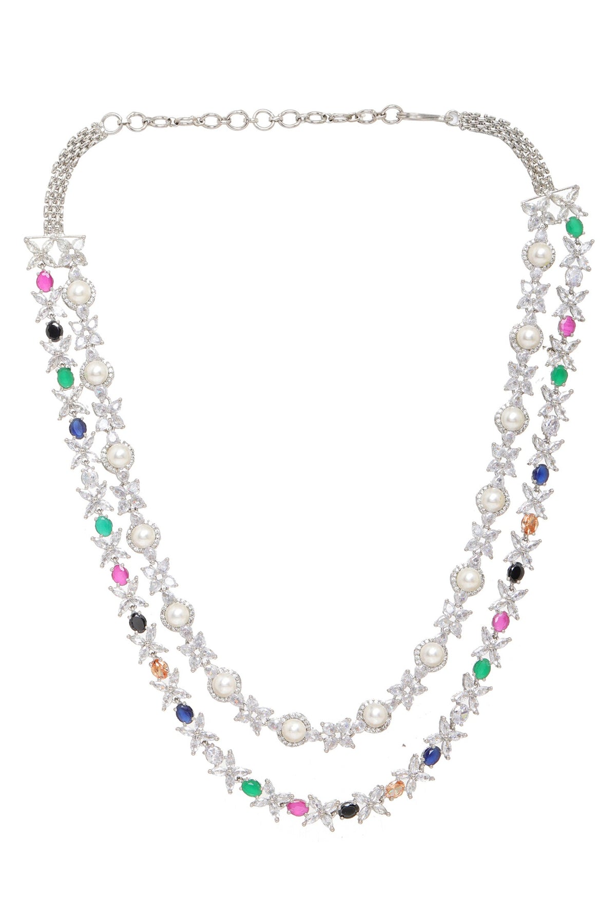 Multi Stone Double Layered Long Necklace 