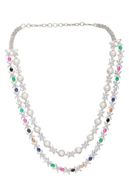Multi Stone Double Layered Long Necklace 