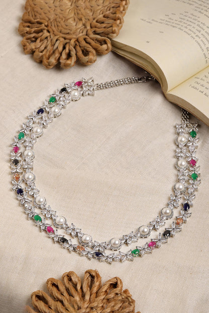 Multi Stone Double Layered Long Necklace 