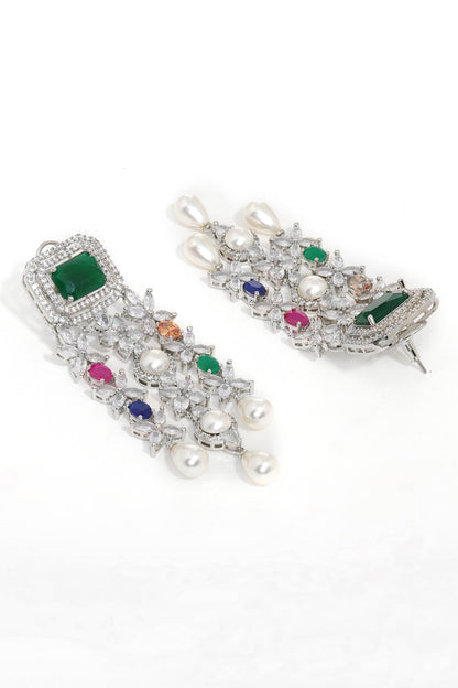 Multi Stone Double Layered Necklace & Earrings 