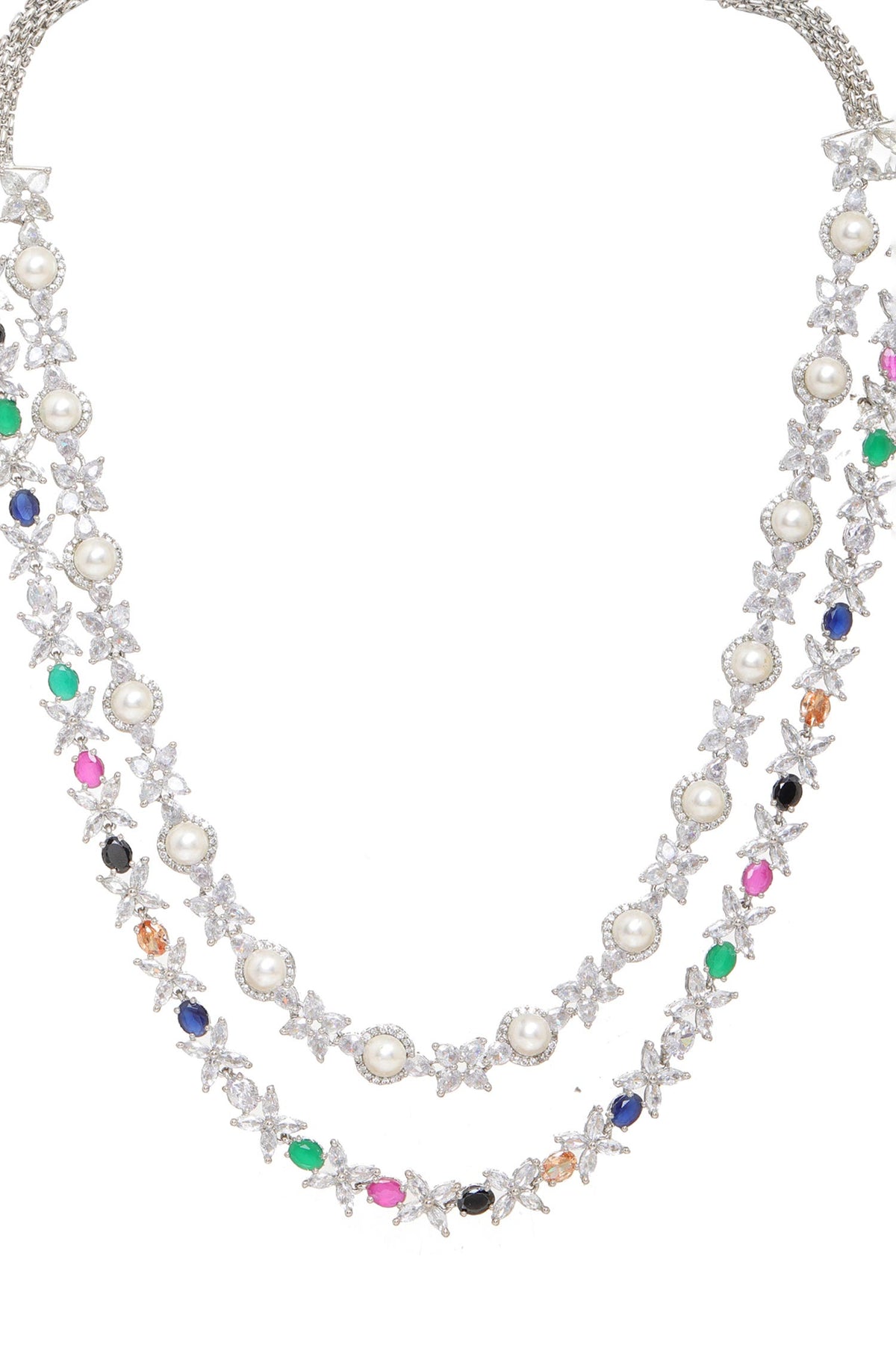 Multi Stone Double Layered Necklace & Earrings 