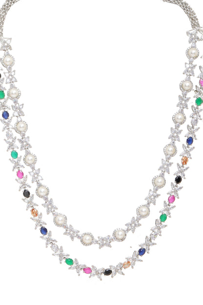 Multi Stone Double Layered Necklace & Earrings 
