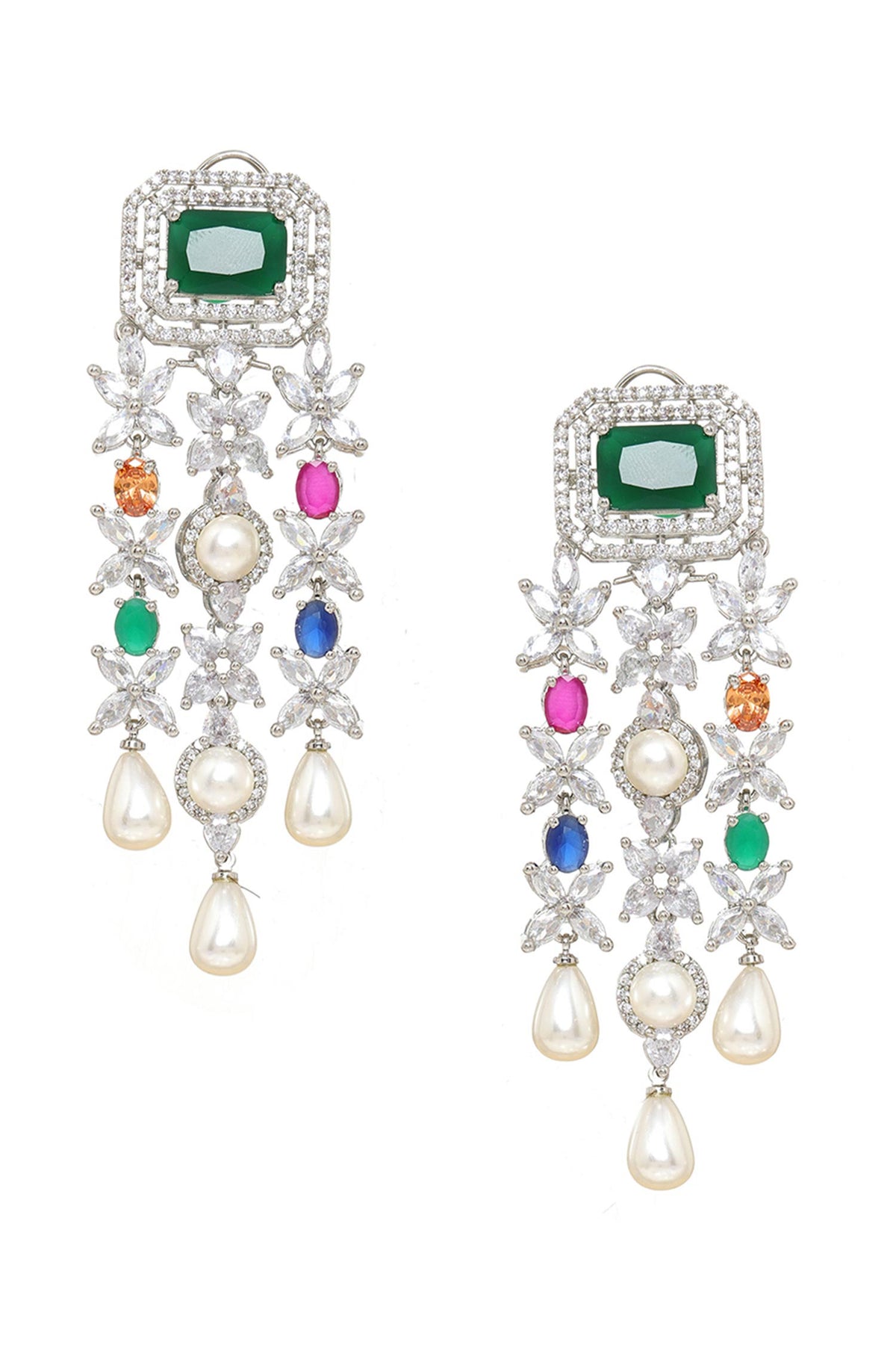 Multi Stone Double Layered Necklace & Earrings 