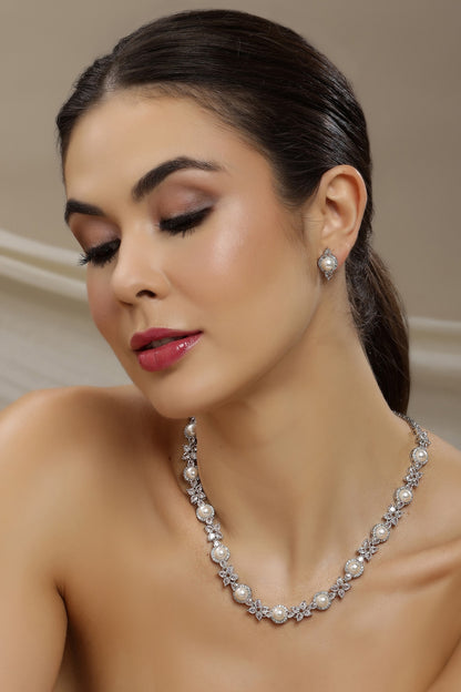 Pearl Embellished Necklace Set 