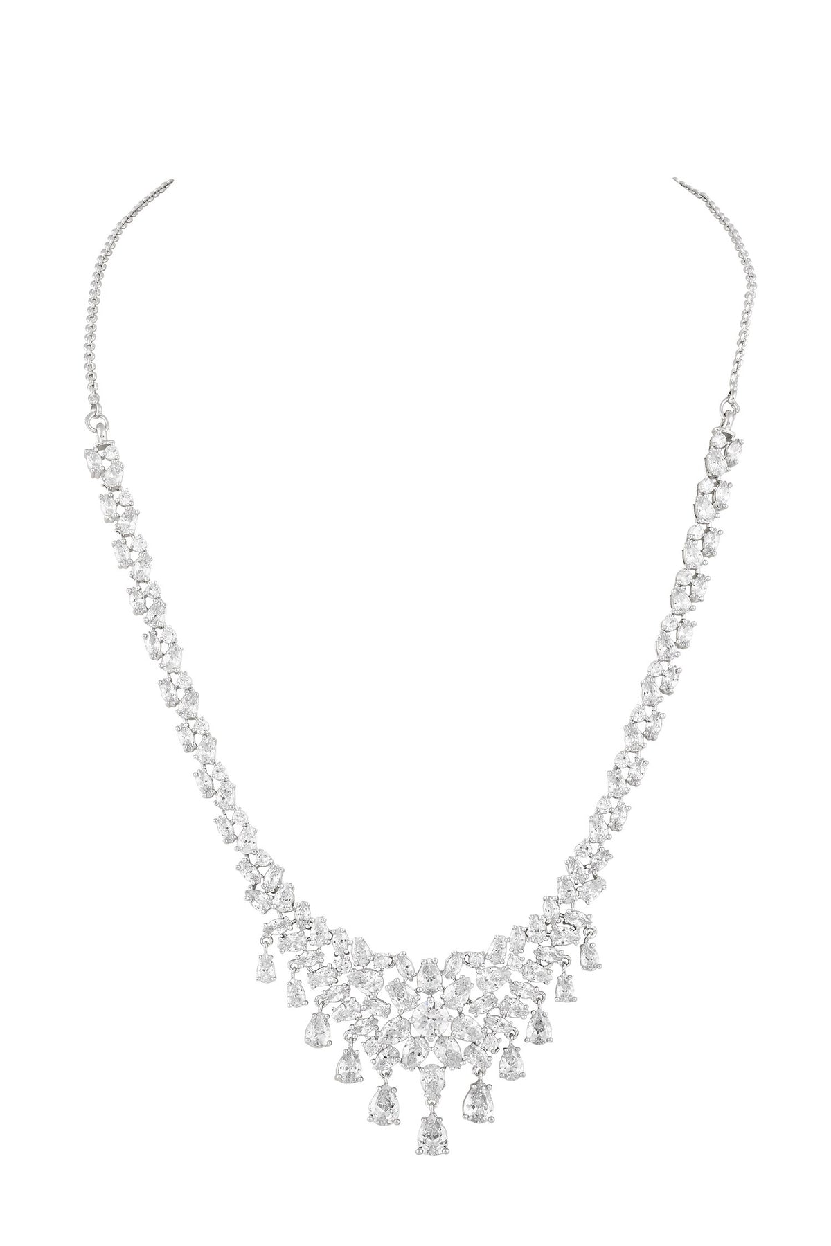 Rhodium Plated White Necklace & Earring Set 
