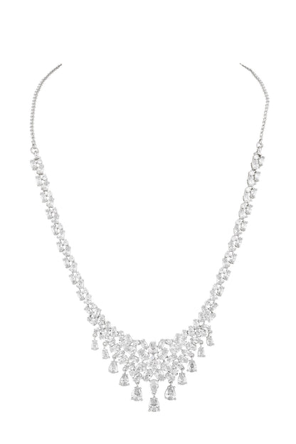 Rhodium Plated White Necklace & Earring Set 