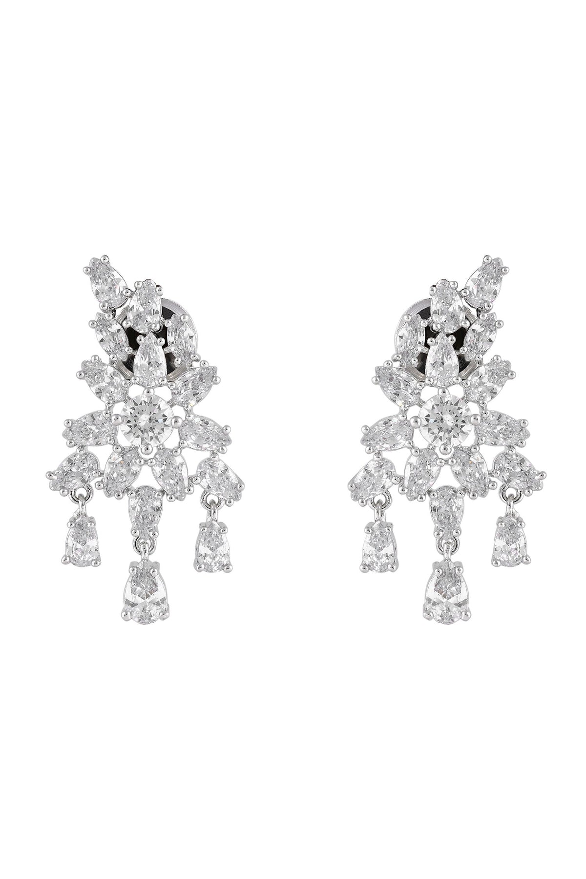 Rhodium Plated White Necklace & Earring Set 
