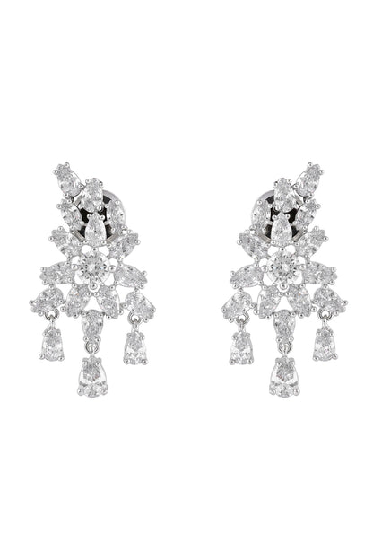 Rhodium Plated White Necklace & Earring Set 