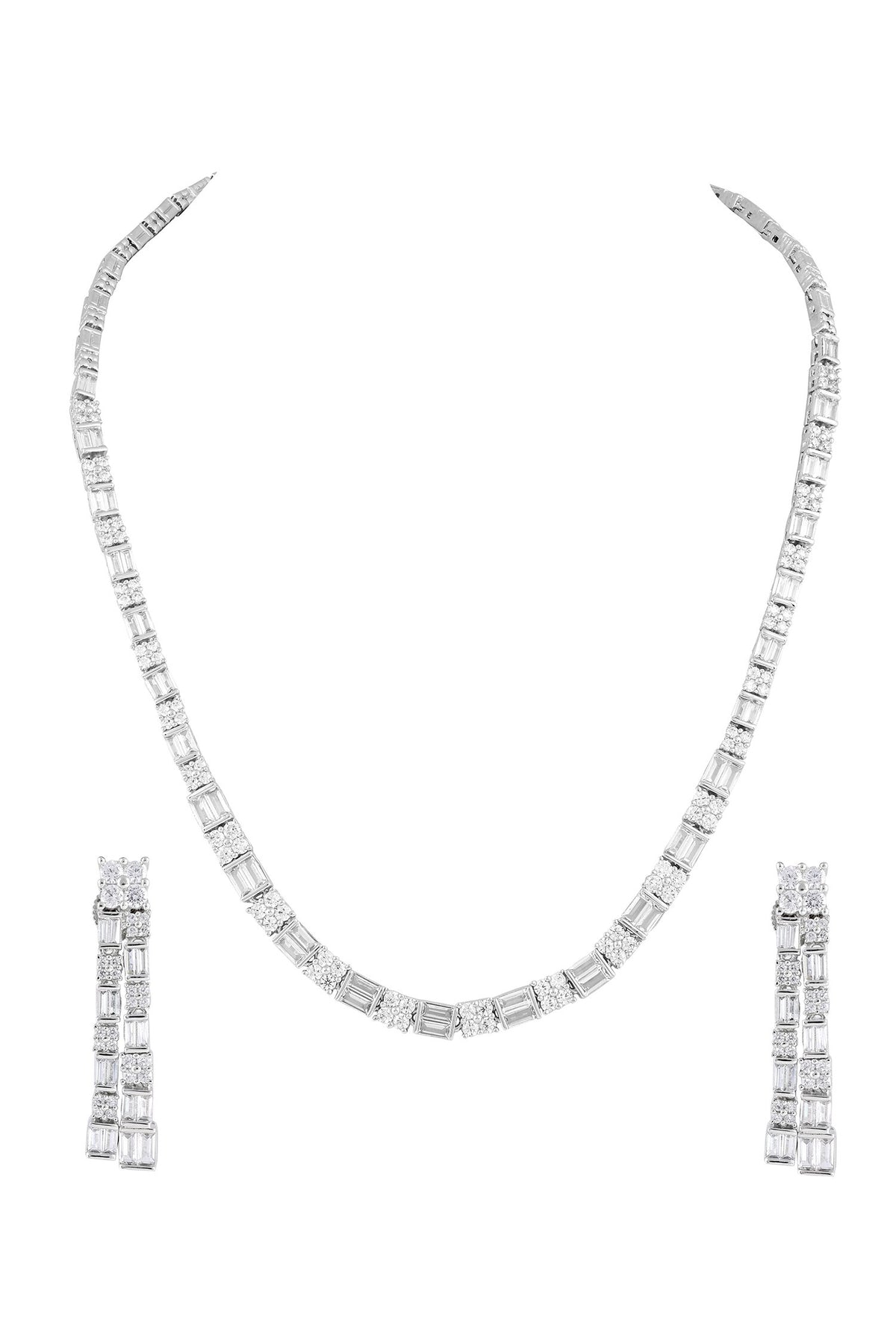 Rhodium Plated White Necklace & Earring Set 