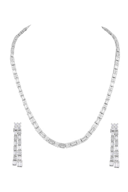 Rhodium Plated White Necklace & Earring Set 