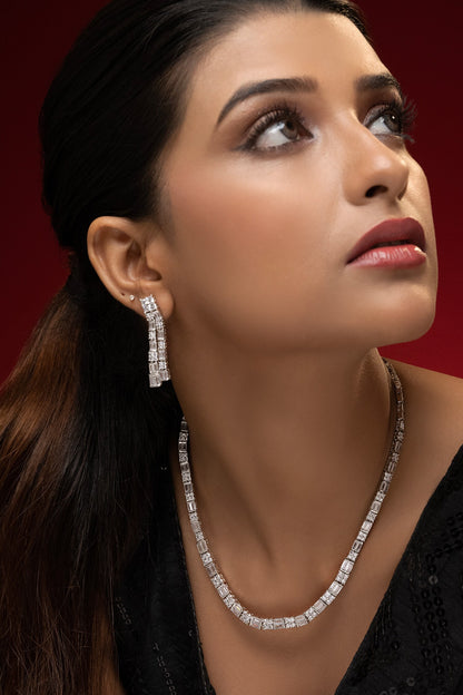Rhodium Plated White Necklace & Earring Set 