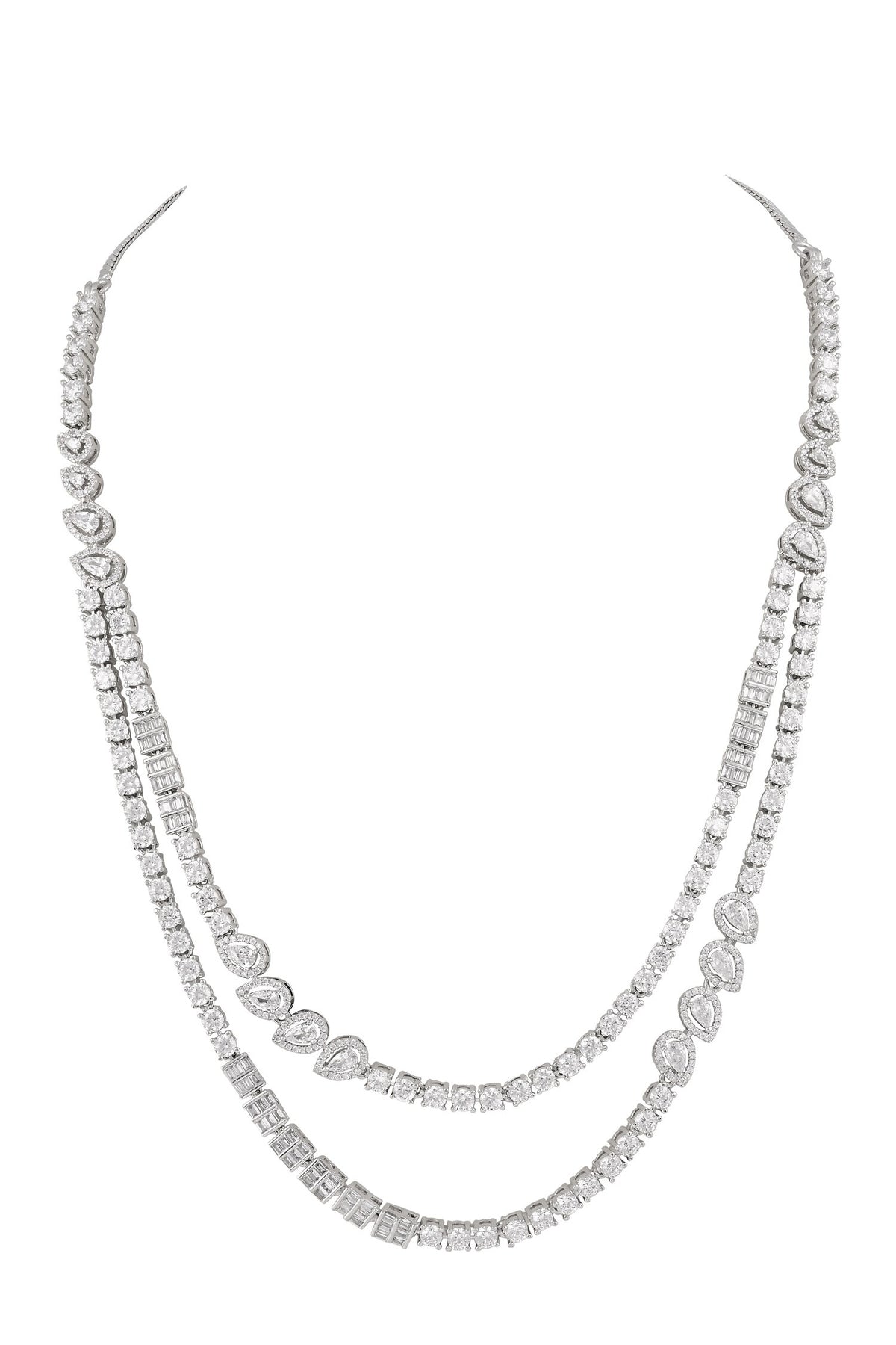 Rhodium Plated White Necklace & Earrings Set 