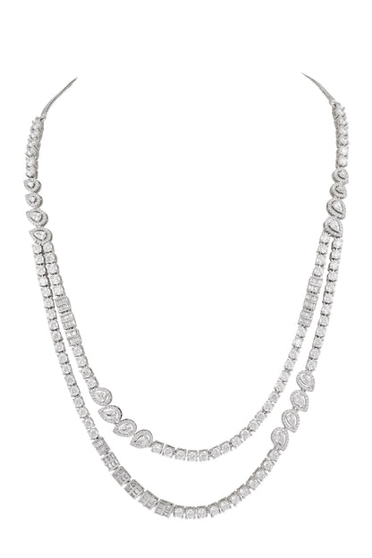 Rhodium Plated White Necklace & Earrings Set 