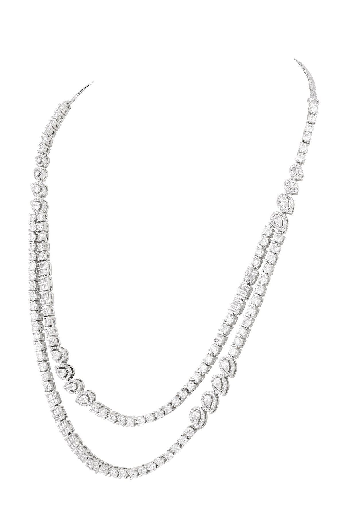 Rhodium Plated White Necklace & Earrings Set 