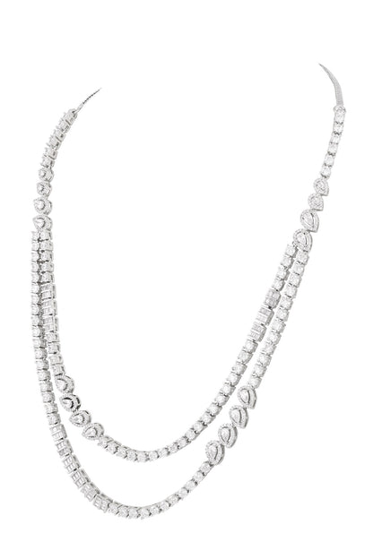 Rhodium Plated White Necklace & Earrings Set 