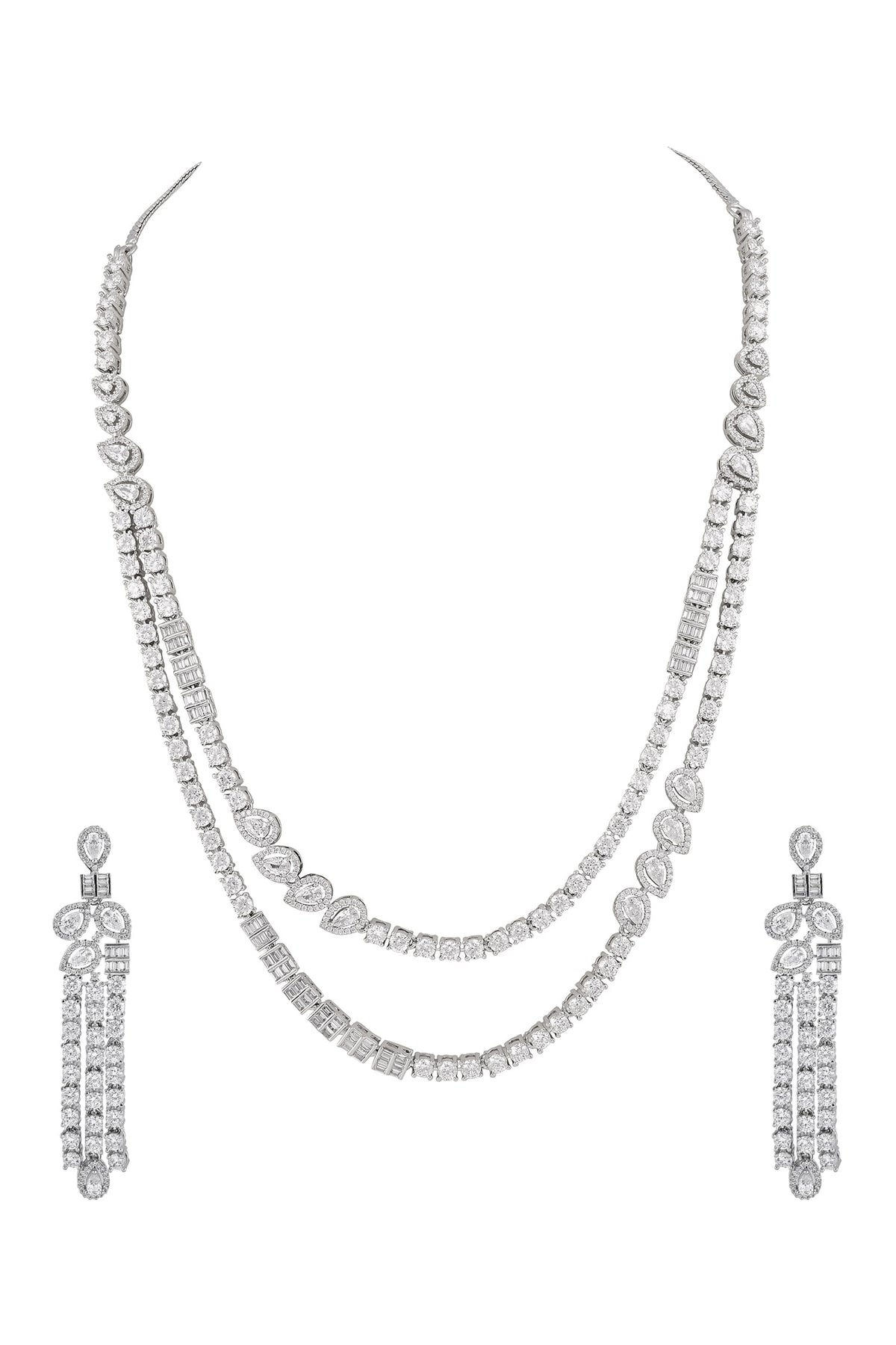 Rhodium Plated White Necklace & Earrings Set 