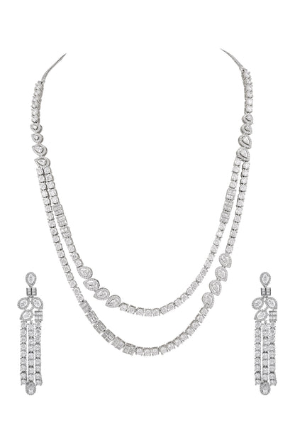Rhodium Plated White Necklace & Earrings Set 