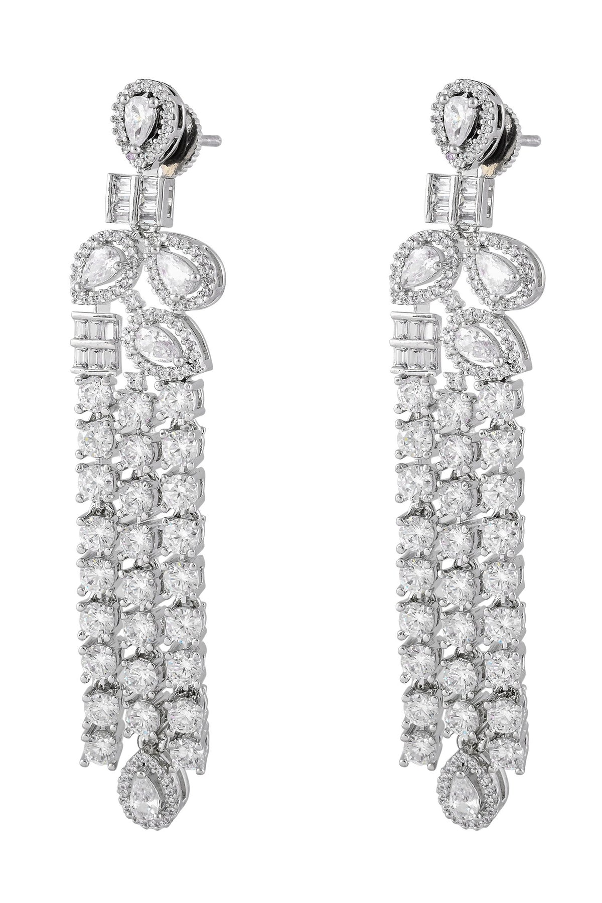 Rhodium Plated White Necklace & Earrings Set 
